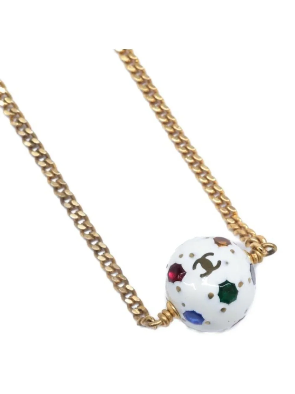 Chanel CC Logo Soccer Ball Motif Multi Stone Bracelet - Picture 5 of 9